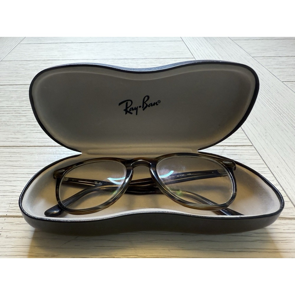 RAY BAN RB 7159 5749 52/20/145 GRAY BROWN ROUND HORN RIM KEYHOLE RK99 W/ RB Case
